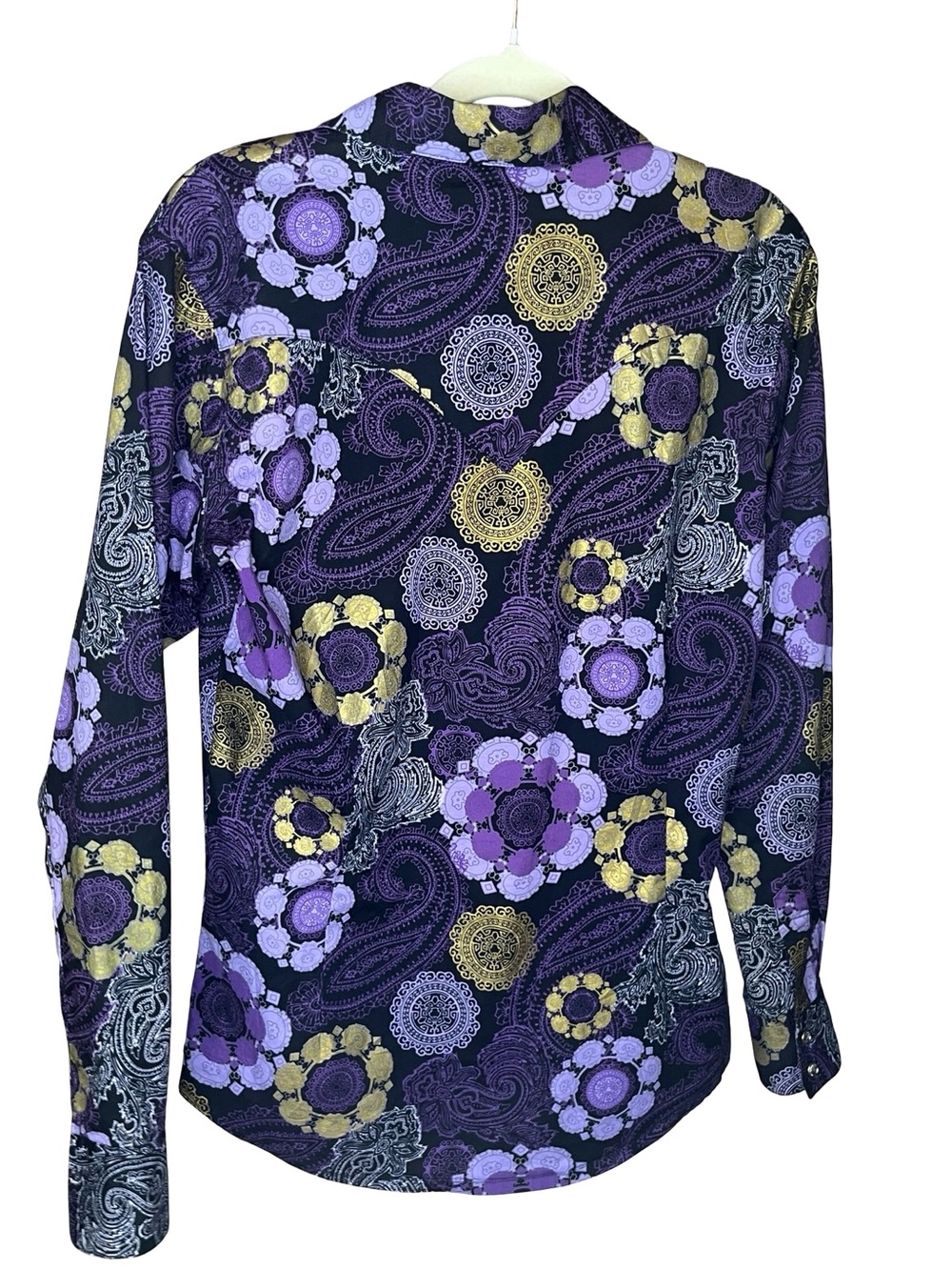 Vintage Y2K Wrangler Purple Paisley Western Snap Shirt | Size Small - Picture 10 of 13